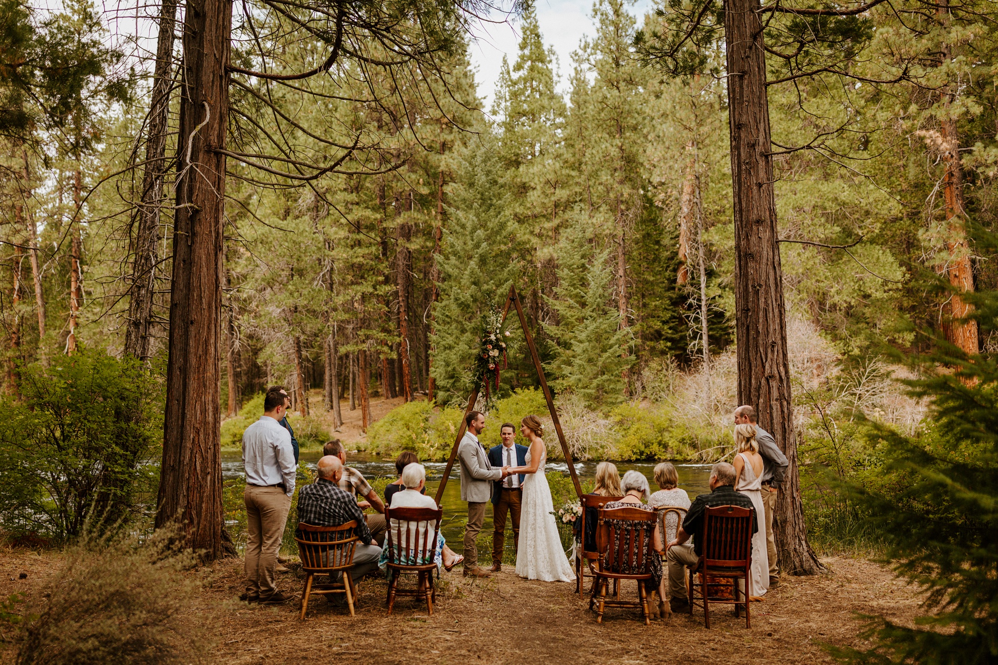 campground wedding central oregon bend outdoor adventure summer golden retriever dog