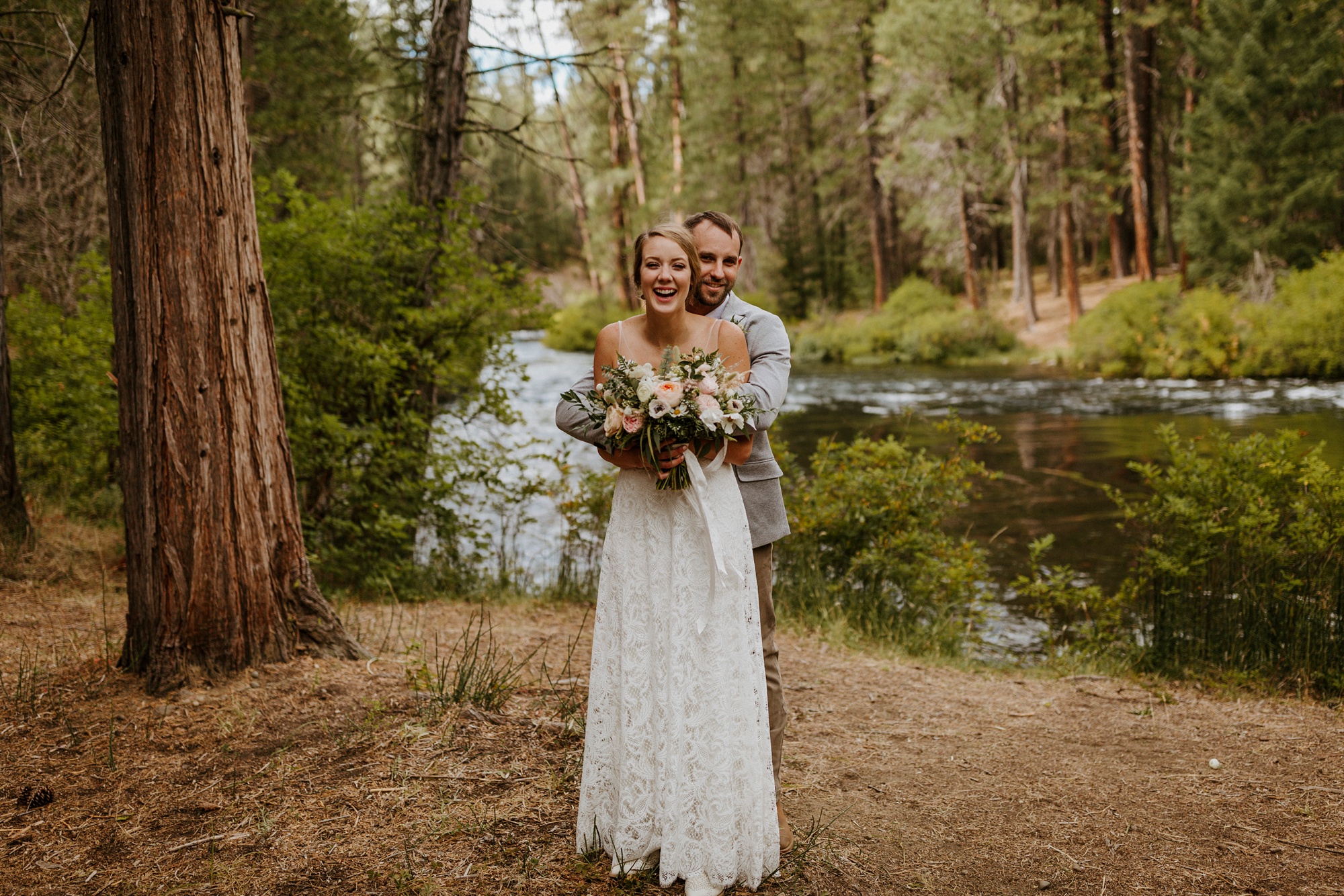 campground wedding central oregon bend outdoor adventure summer golden retriever dog