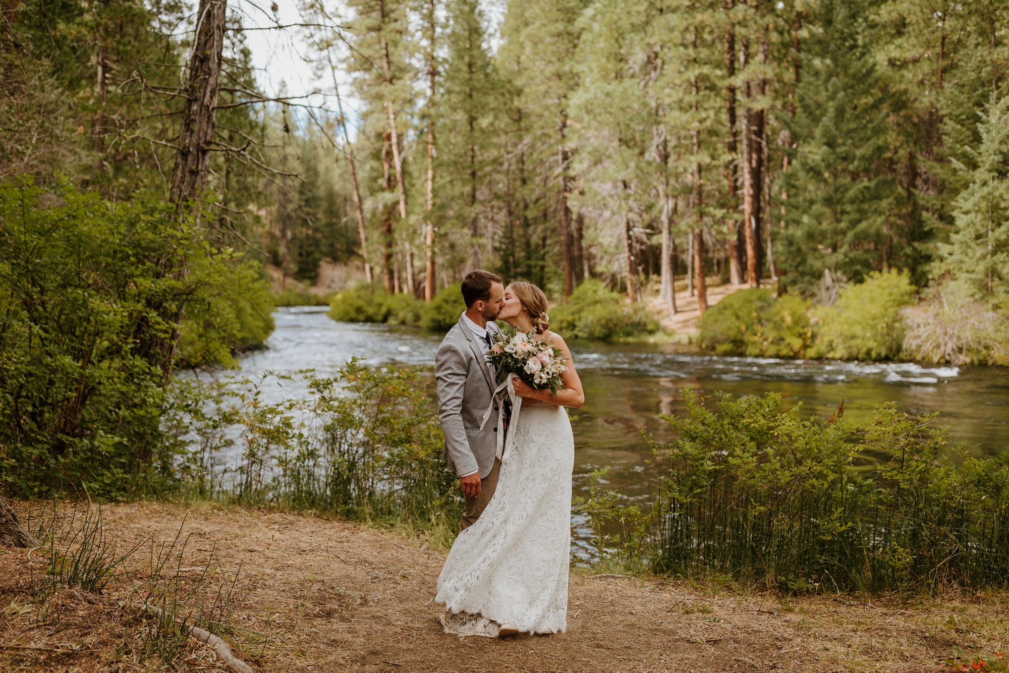 campground wedding central oregon bend outdoor adventure summer golden retriever dog