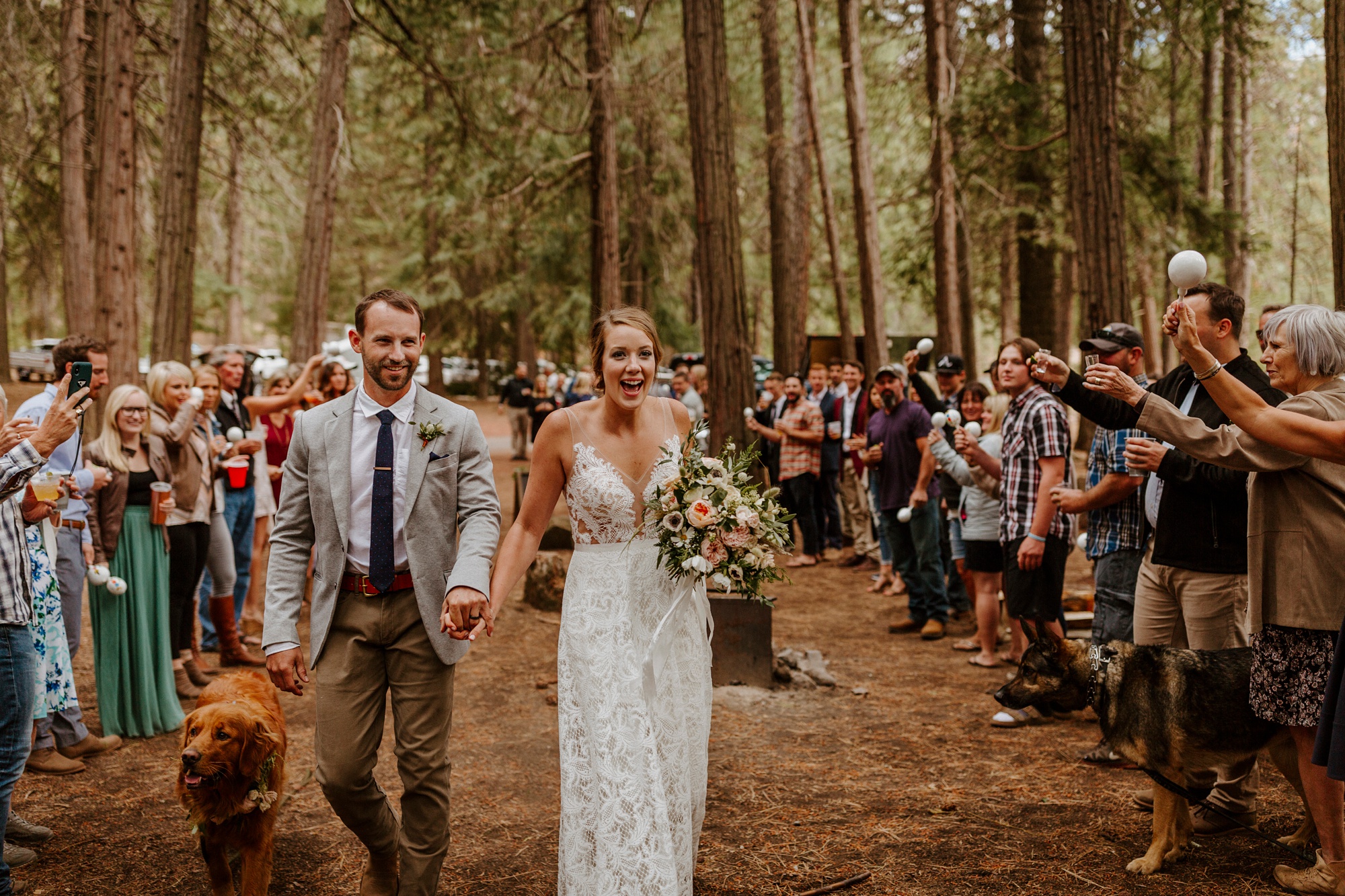 campground wedding central oregon bend outdoor adventure summer golden retriever dog