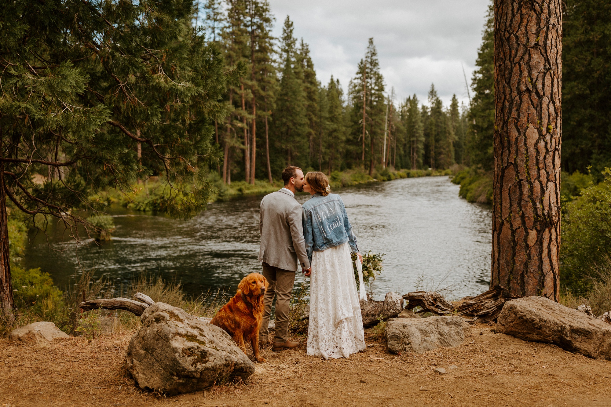 campground wedding central oregon bend outdoor adventure summer golden retriever dog