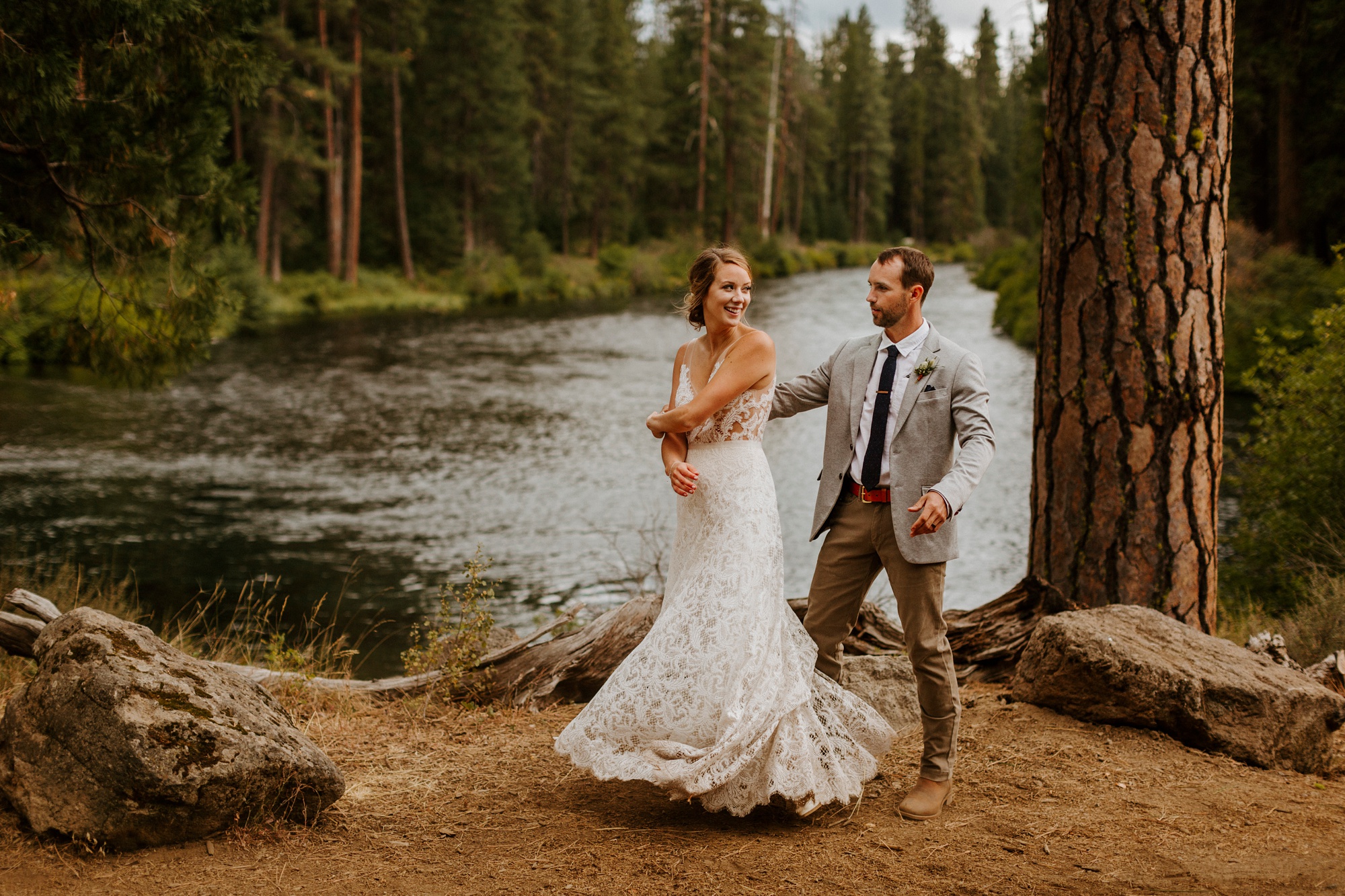 campground wedding central oregon bend outdoor adventure summer golden retriever dog