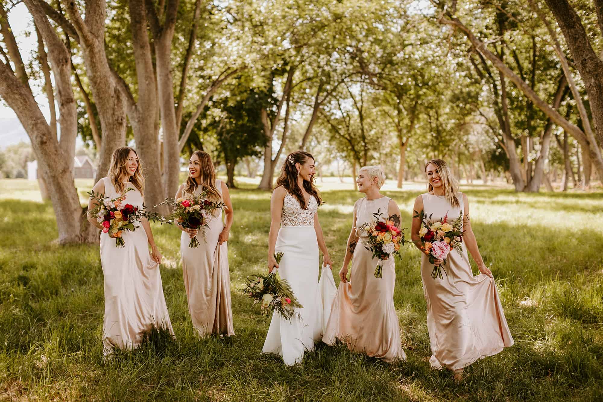 colorful flowers wedding bridesmaids