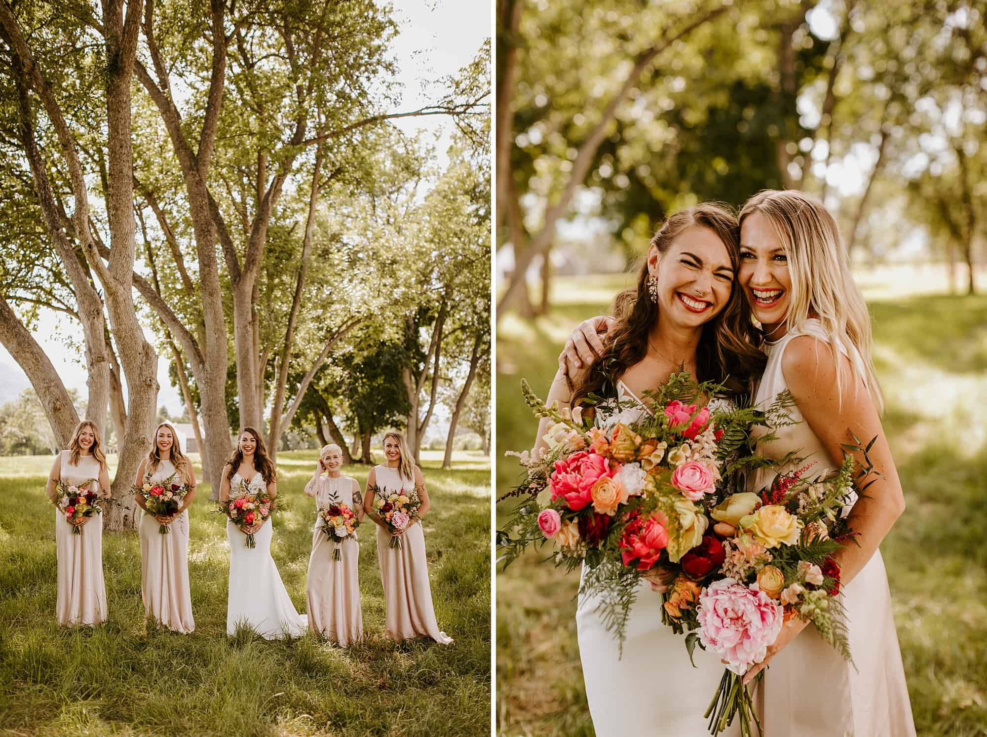 bridesmaids bright flowers