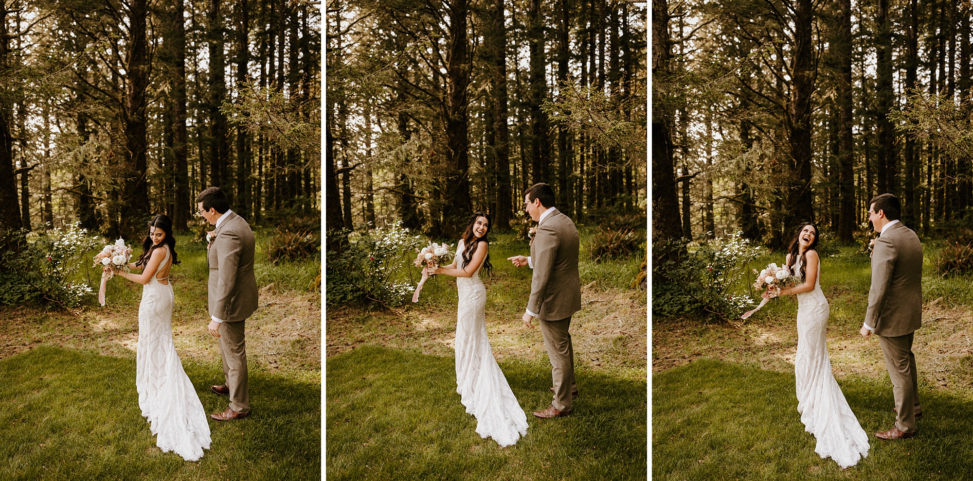 Southern Oregon coast pacific northwest elopement intimate wedding Bend photographer covid bride first look