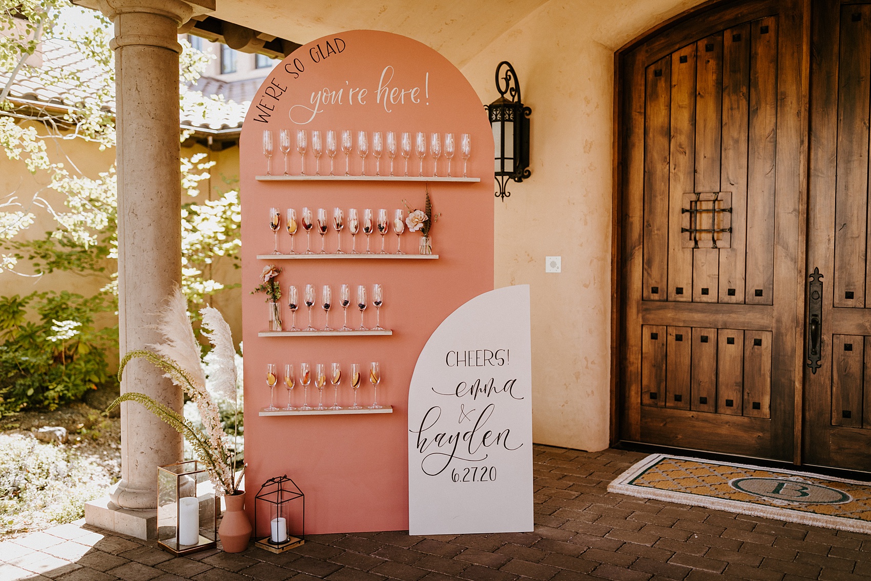 bend oregon neutral color high desert wedding champagne wall