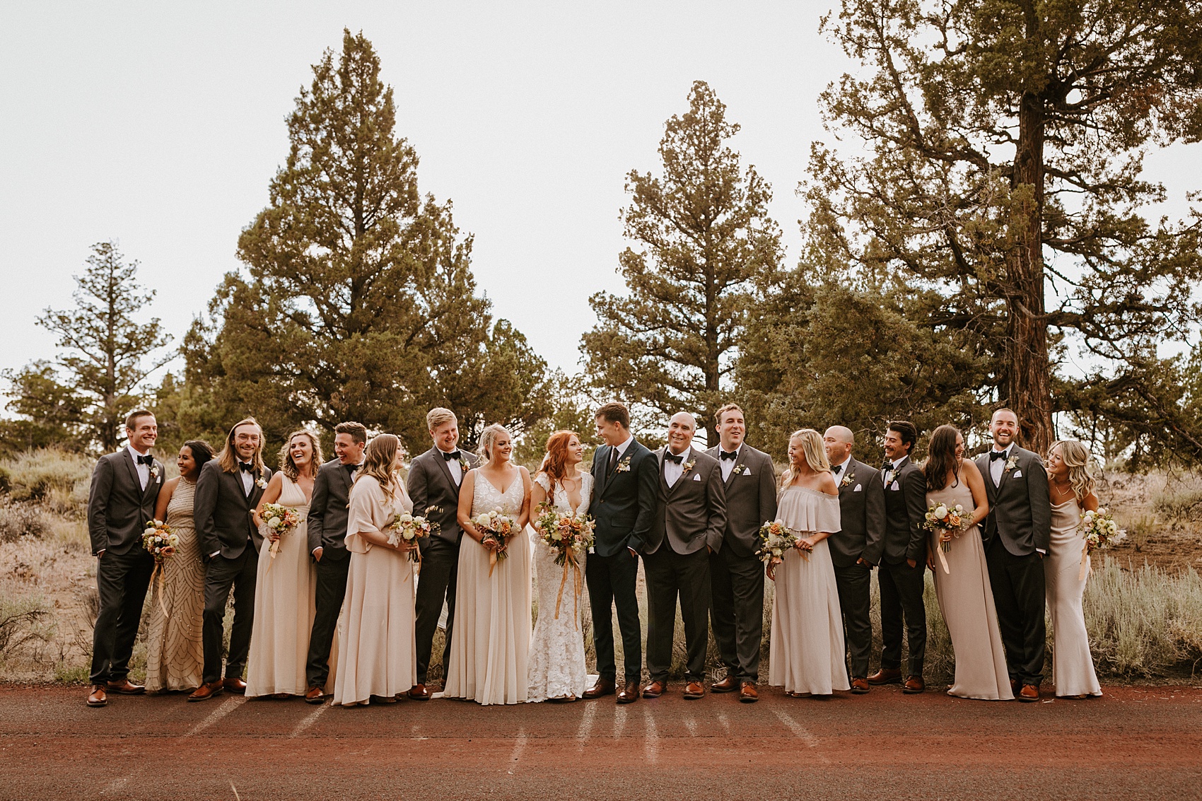 bend oregon neutral color high desert wedding party groomsmen bridesmaids 