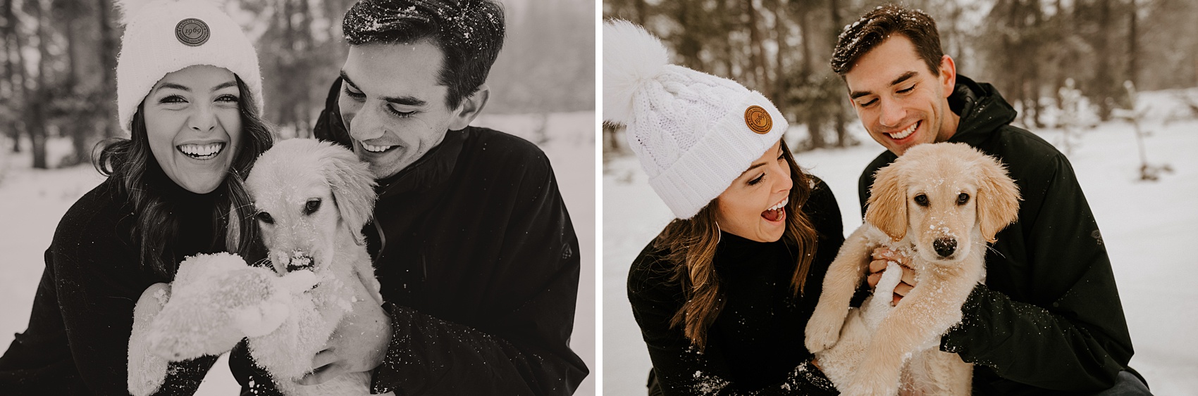 bend engagement session oregon cascade lakes highway wanoga sno park snow winter puppy victoria carlson