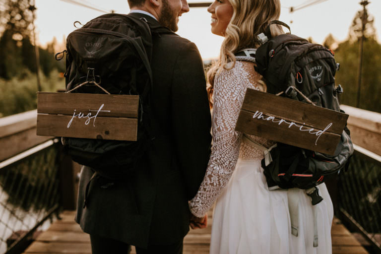 just married hiking adventure elopement wedding bend central oregon