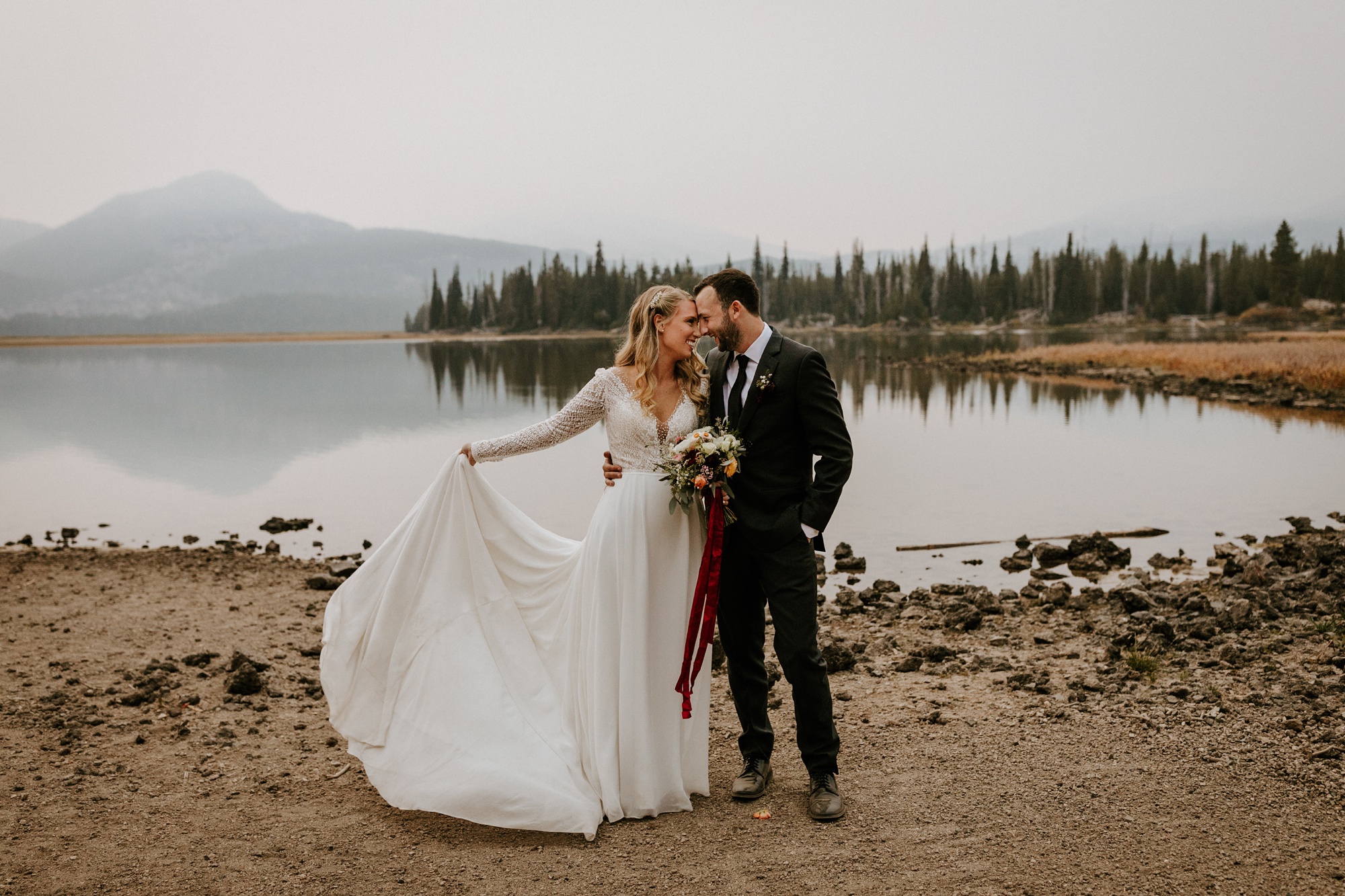 adventure wedding elopement cascade lakes highway sparks lake dogs bend central oregon summer smoke wildfire