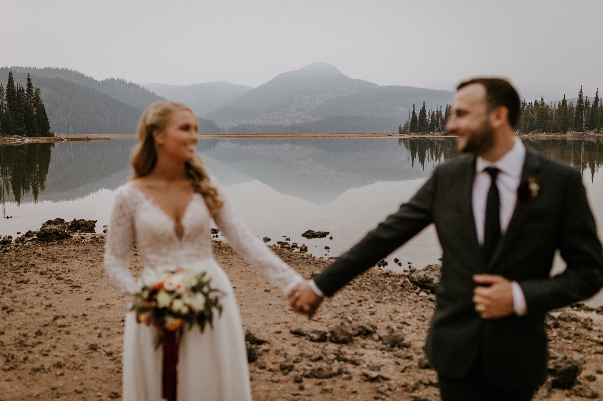 adventure wedding elopement cascade lakes highway sparks lake dogs bend central oregon summer smoke wildefire