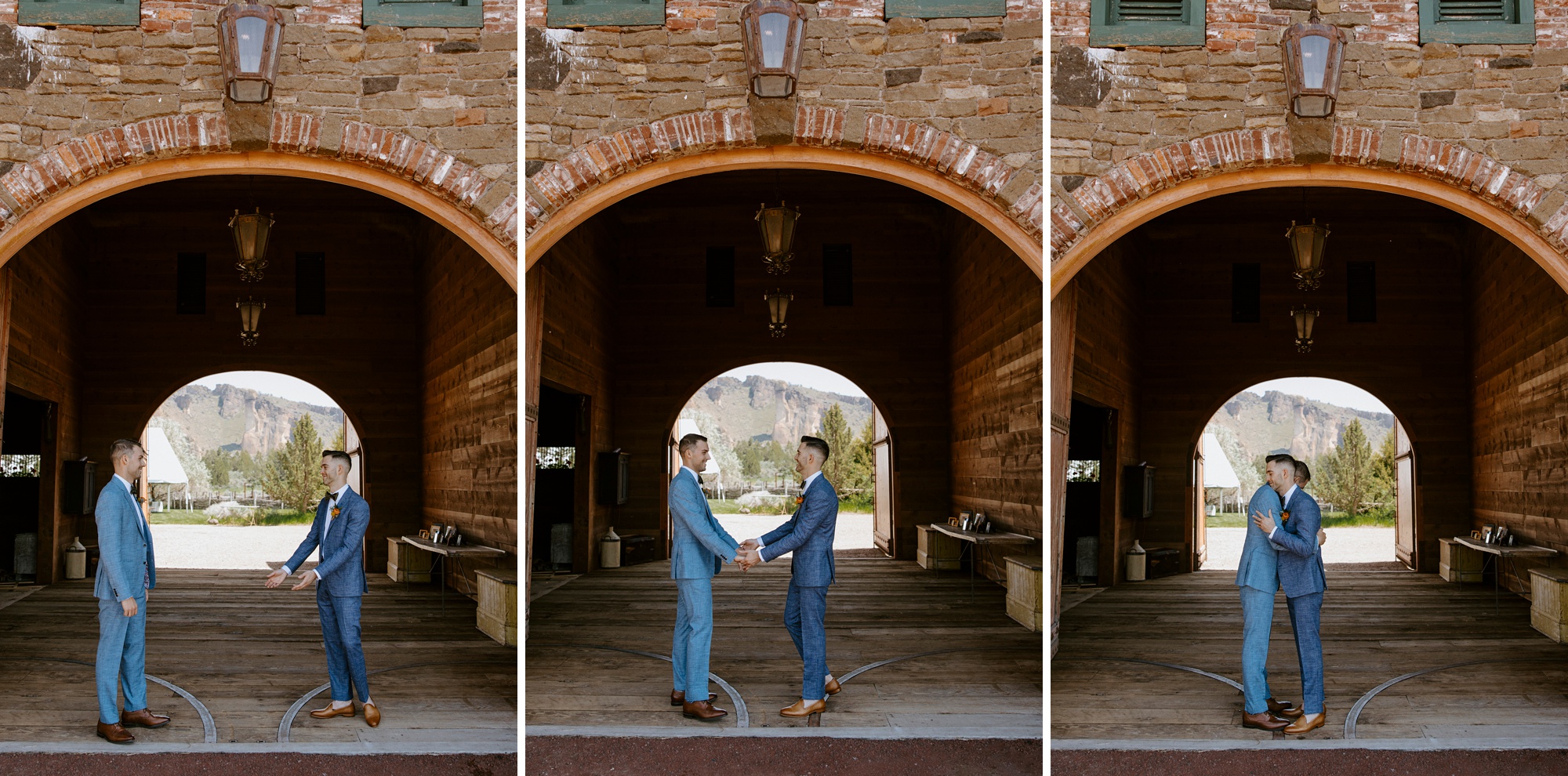 Ranch at the Canyons, same sex, wedding, spring, high desert, central oregon, Bend, Tuscan wedding, grooms, first look