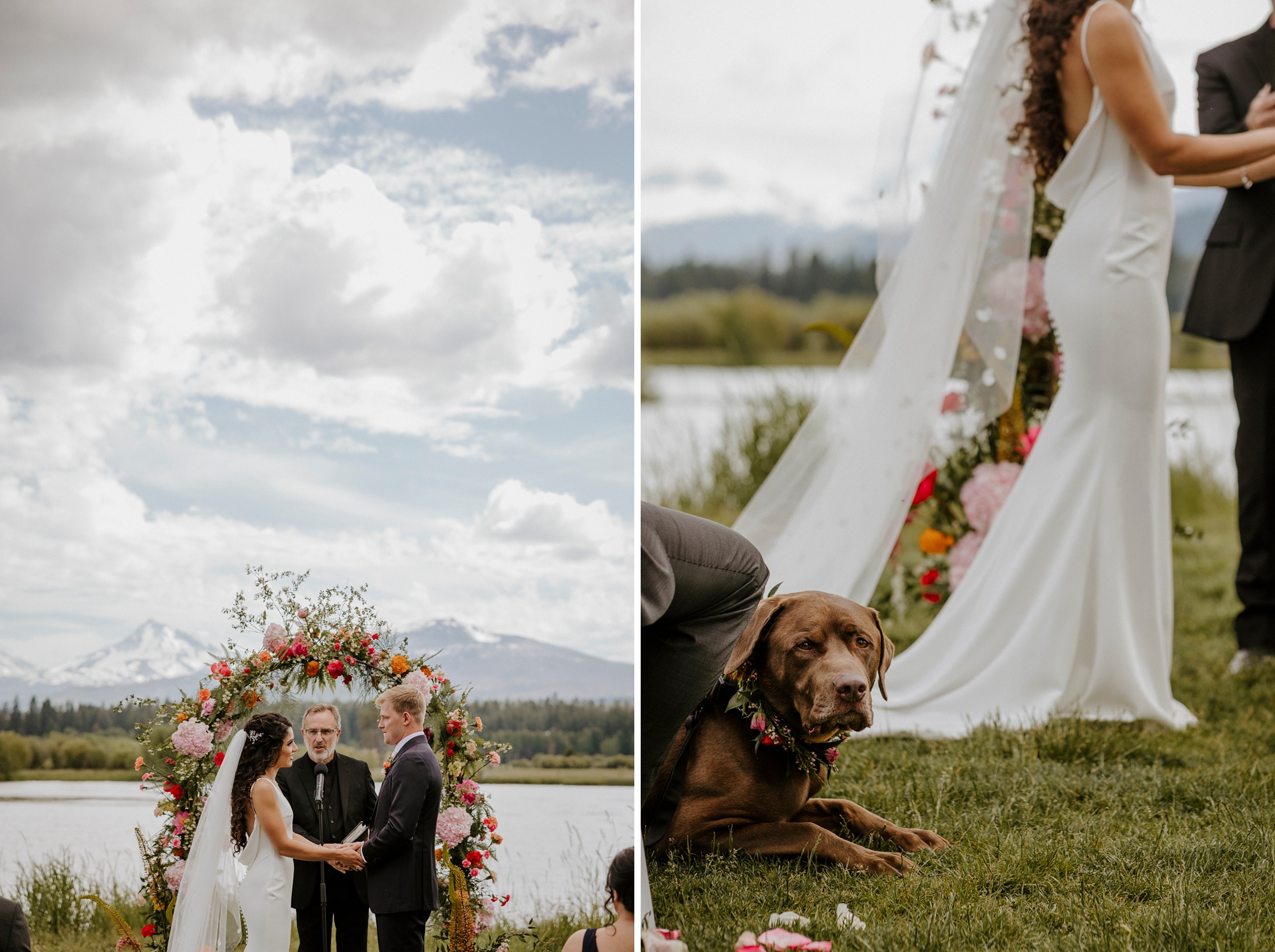 black butte ranch, happy, colorful, summer, wedding, modern, victoria carlson photography, mountains, sisters, oregon, dog