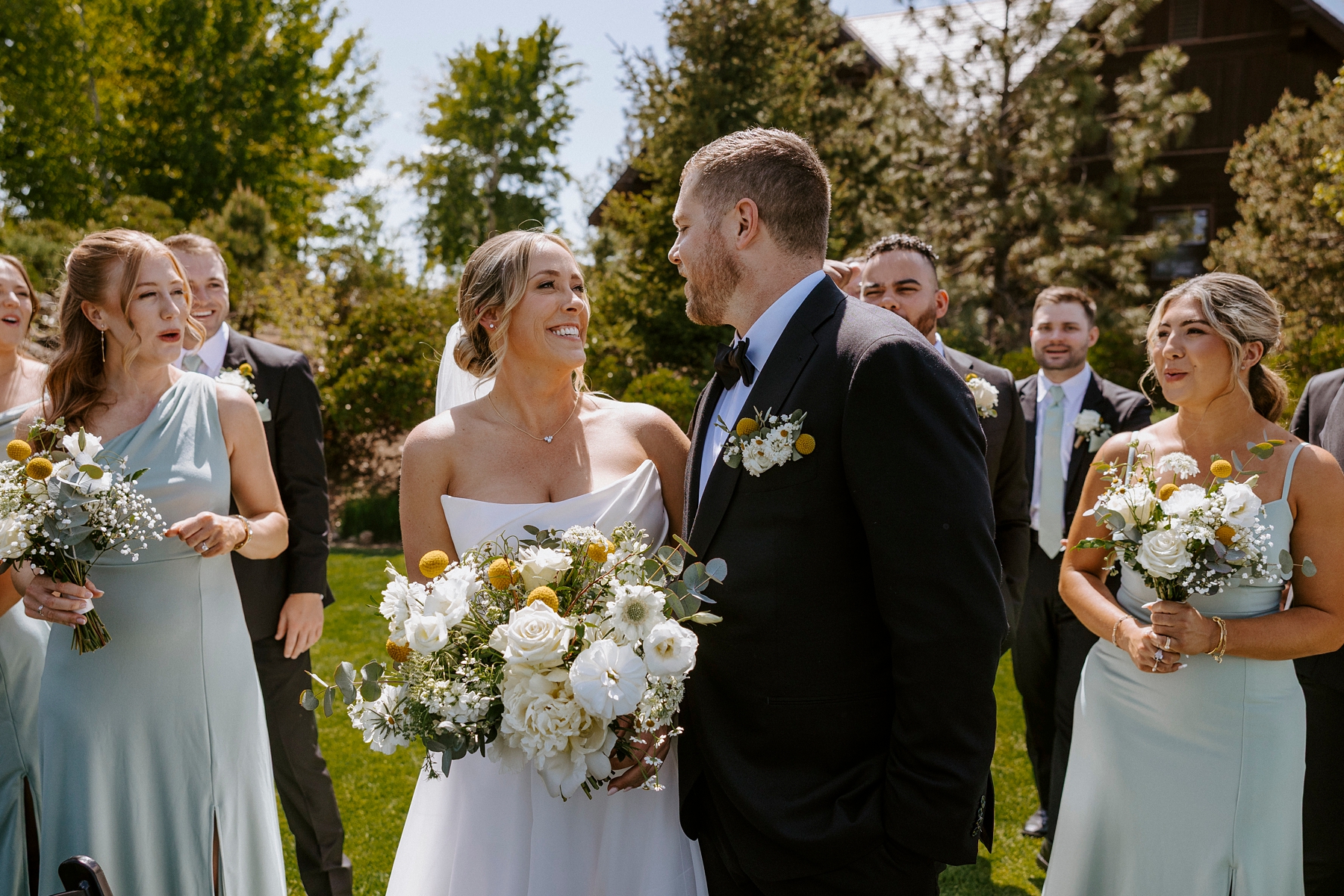 Tetherow Resort Bend Oregon Spring May Wedding Golf Course Yellow Flowers Bright Sunny Victoria Carlson Actually Ashley