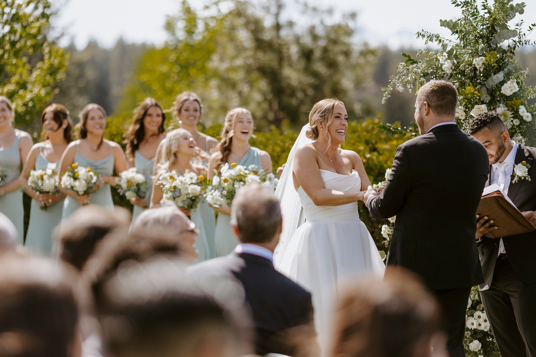Tetherow Resort Bend Oregon Spring May Wedding Golf Course Yellow Flowers Bright Sunny Victoria Carlson Actually Ashley